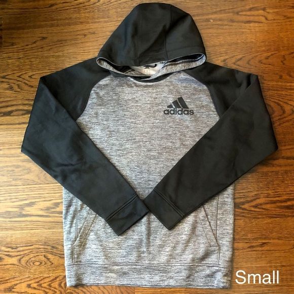 ADIDAS Mens TEAM ISSUE CLIMAWARM Grey Pullover Hoodie Adidas Chest Logo Sz Small - Picture 1 of 7